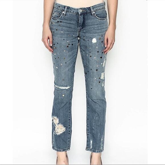 Blank NYC Studded Crop Girlfriend Denim | 28 - Picture 1 of 7